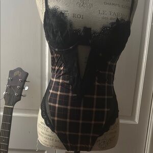 Victoria's Secret Black and Tan Lace Chemise